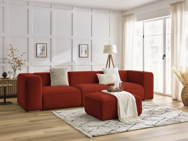 Zephyr canapé droit fixe 3 places tissu texturé orange