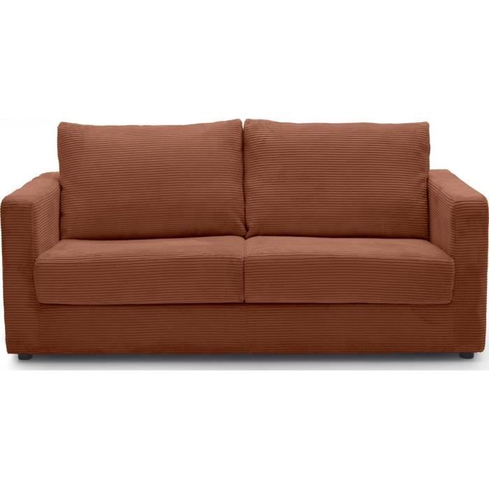 Canapé convertible 3 places en velours côtelé rouille - ouverture semi-express - Silvia - Vue supplémentaire 1