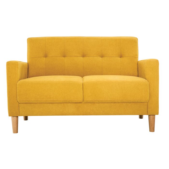 Produit similaire: Canapé scandinave 2 places en tissu effet velours jaune moutarde et bois clair MOON