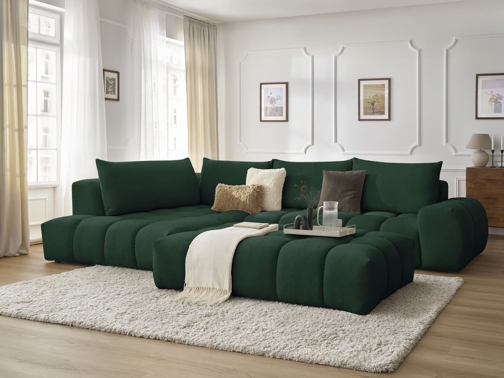 Produit similaire: Canapé d'angle fixe EVEREST tissu texturé avec pouf vert angle gauche BOBOCHIC 5 places