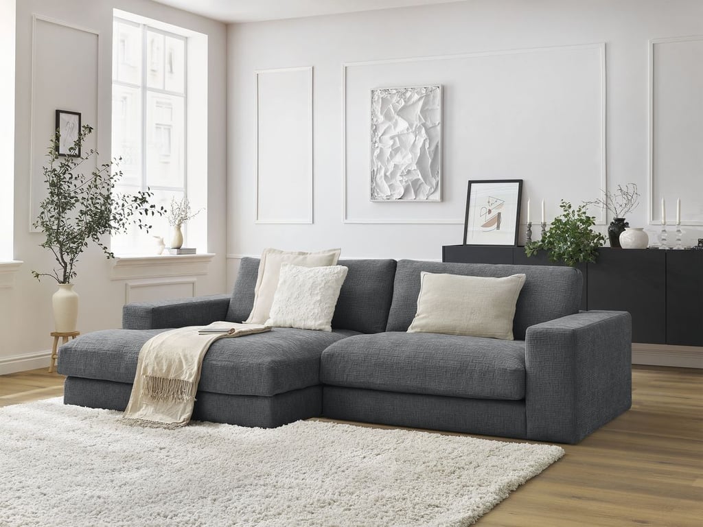 Produit similaire: Canapé d'angle fixe LEONARD tissu texturé gris foncé angle gauche BOBOCHIC 4 places