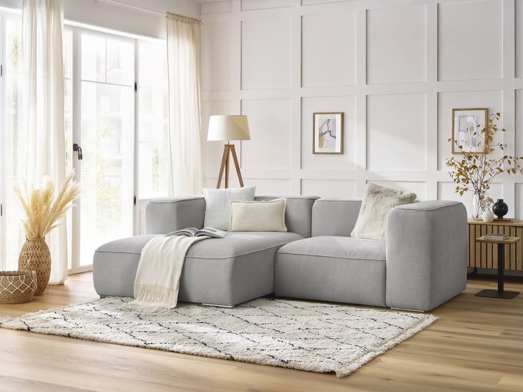 Produit similaire: Canapé d'angle fixe compact ZEPHYR gris clair angle gauche BOBOCHIC 3 places