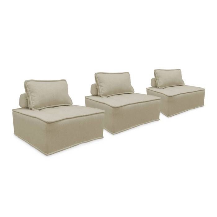 Chauffeuses modulables tissu capitonné beige SWEEEK - Lot de 3 - Coussins moelleux - Contemporain - Vue supplémentaire 1
