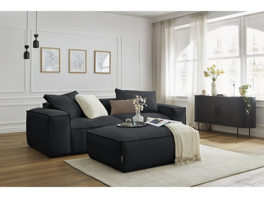 Produit similaire: Canapé droit fixe 3 places ultra moelleux BOHEME velours côtelé avec pouf noir BOBOCHIC