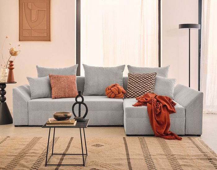 Produit similaire: Canapé d'angle réversible 4 places convertible avec coffre en velours côtelé gris clair - BESTMOBILIER