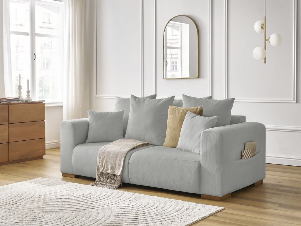 Produit similaire: Canapé droit fixe 2 places SIDONIE velours côtelé gris clair BOBOCHIC