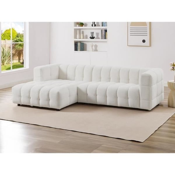 Canapé Lerici - Angle gauche en tissu bouclette blanc ivoire