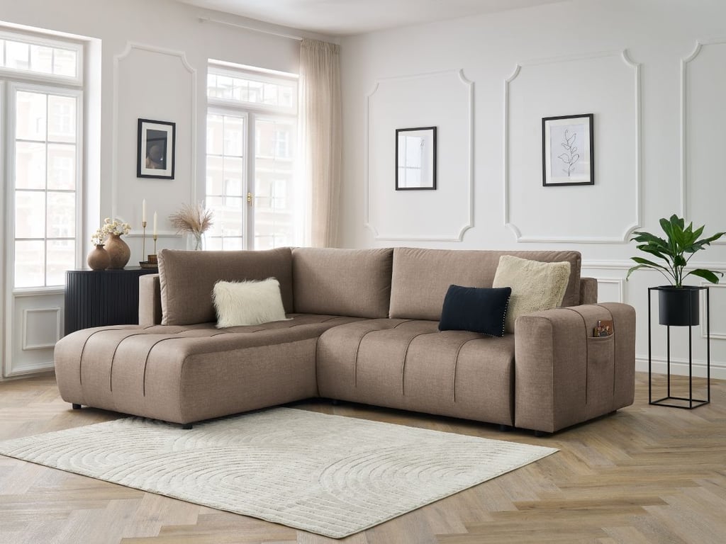 Produit similaire: Canapé d'angle L convertible coffre ARSENE tissu velours taupe angle gauche BOBOCHIC 3 places