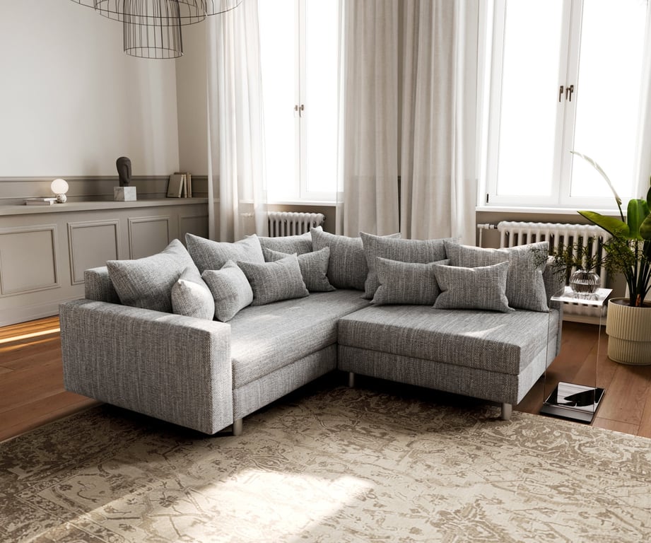 Produit similaire: Canapé d'angle Clovis accoudoir en tissu structuré gris clair ottoman gauche canapé modulaire