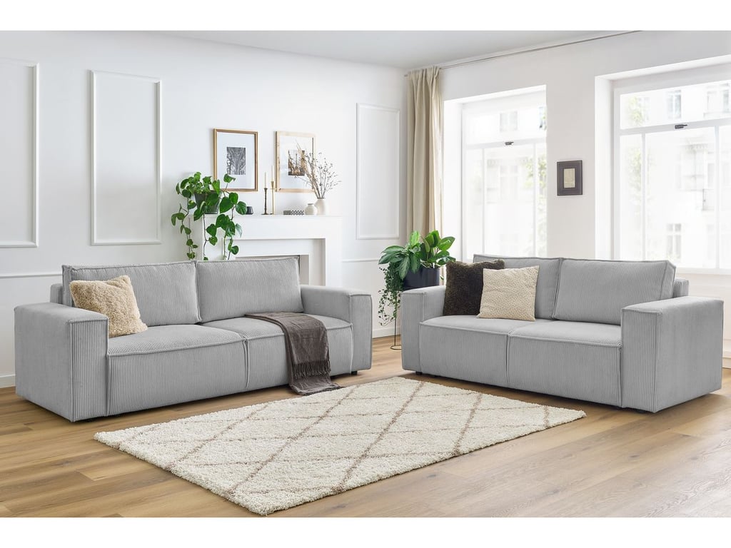 Produit similaire: Ensemble canapé droit fixe 3 + 2 places NIHAD velours côtelé gris clair BOBOCHIC