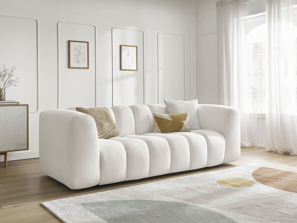 Produit similaire: Canapé droit fixe 3 places TALIA tissu chiné blanc BOBOCHIC