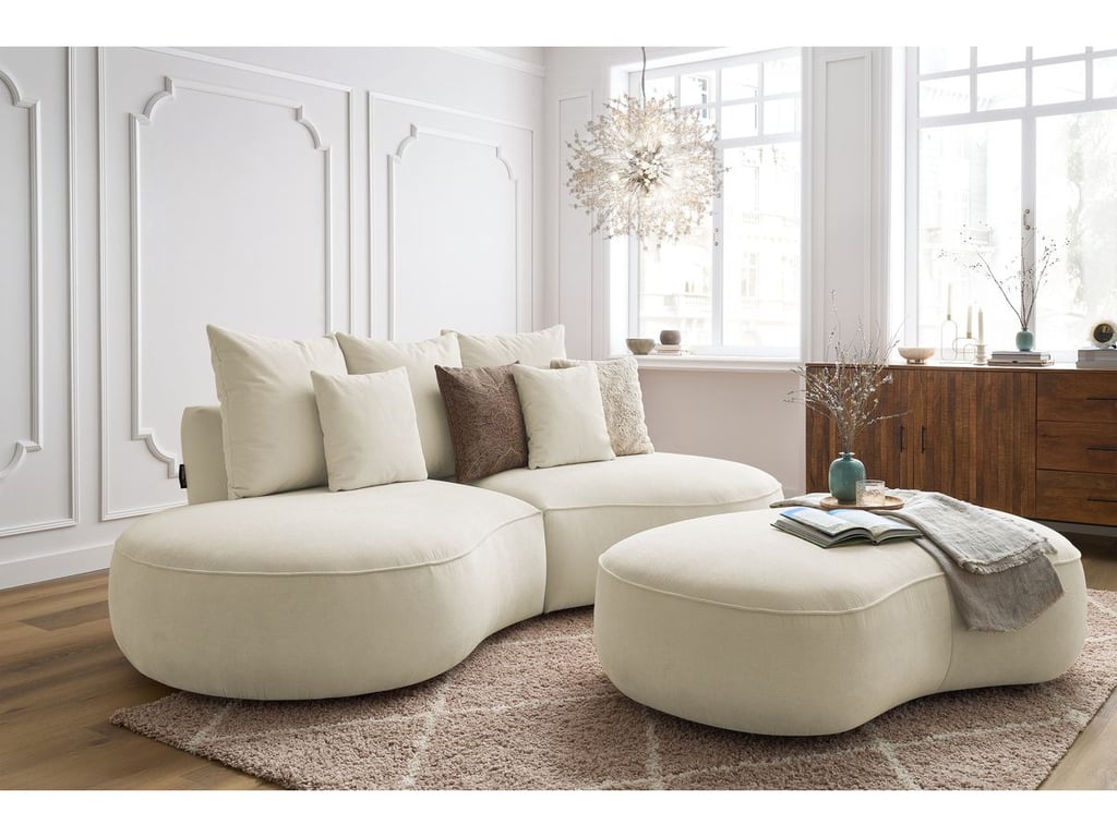 Produit similaire: Canapé droit fixe 3 places SAINT-GERMAIN tissu texturé avec pouf beige BOBOCHIC