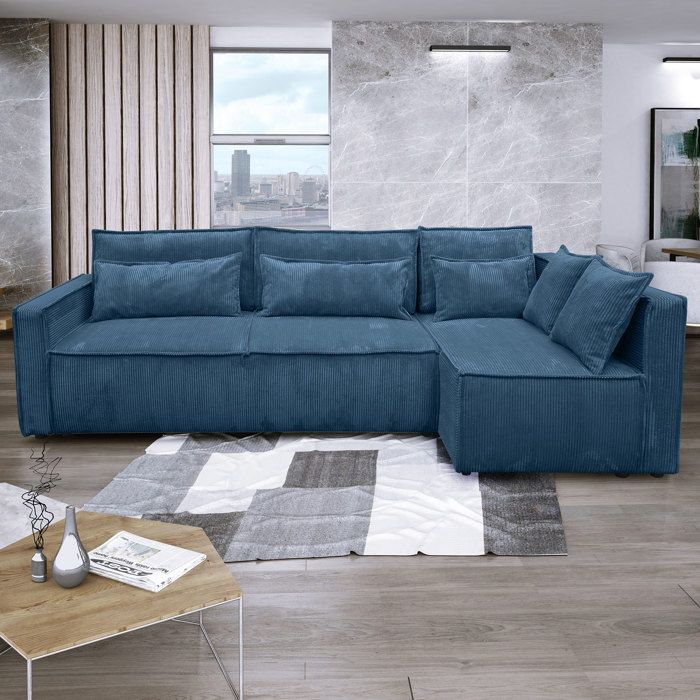 Produit similaire: Canapé d'angle à droite 294x140x88 cm en velours côtelé bleu foncé