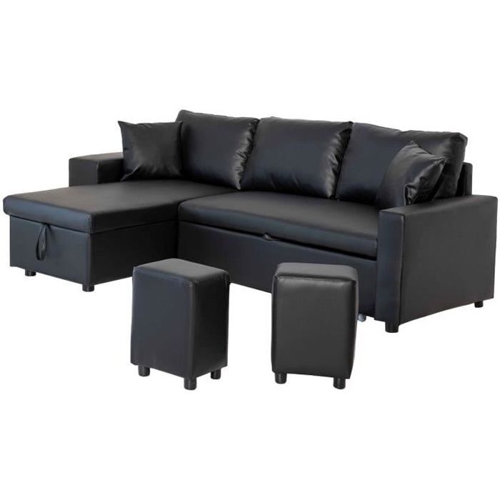 Produit similaire: Canapé d'angle convertible - HAPPY GARDEN - TONY - Noir - Méridienne réversible - Coffre de rangement