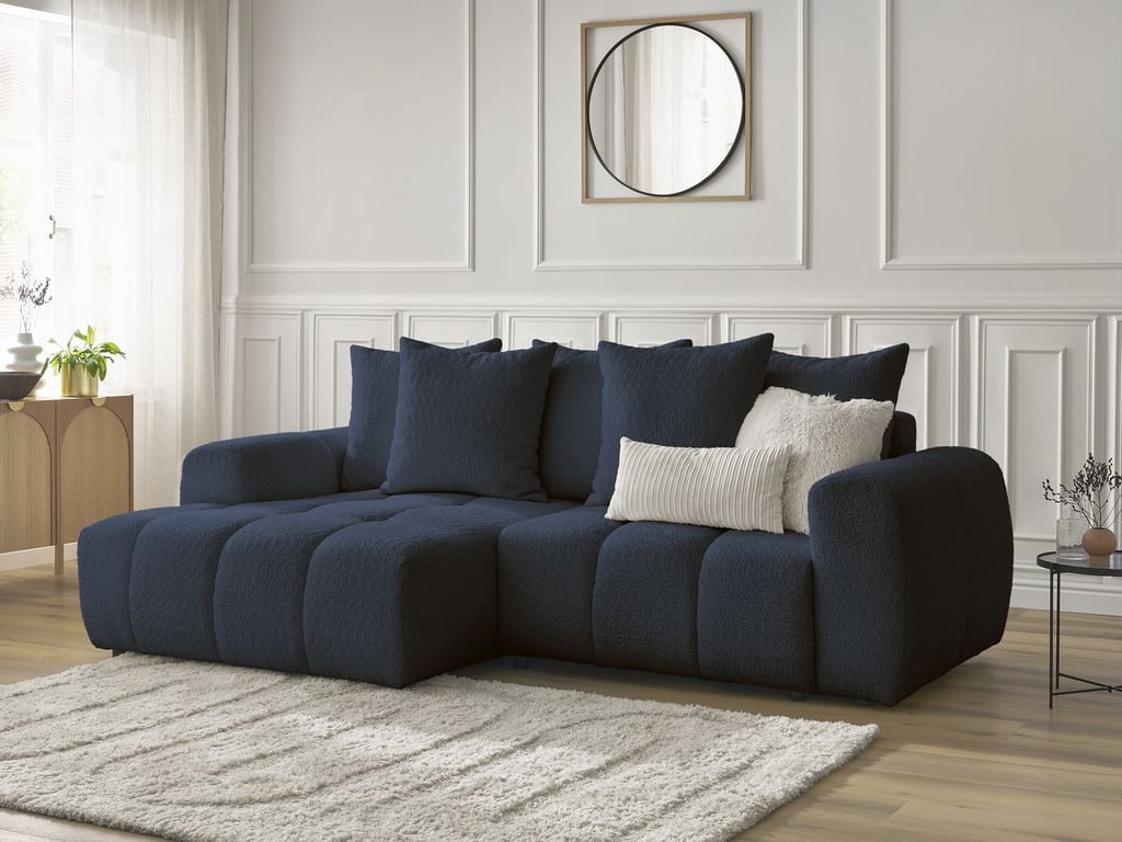 Produit similaire: Canapé d'angle convertible coffre ROXELANE tissu bouclette bleu foncé angle gauche BOBOCHIC 3 places
