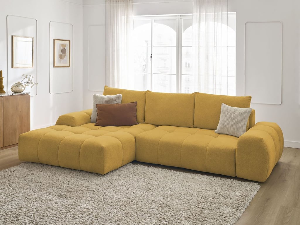 Produit similaire: Canapé d'angle convertible coffre EVEREST tissu chiné jaune angle gauche BOBOCHIC 3 places