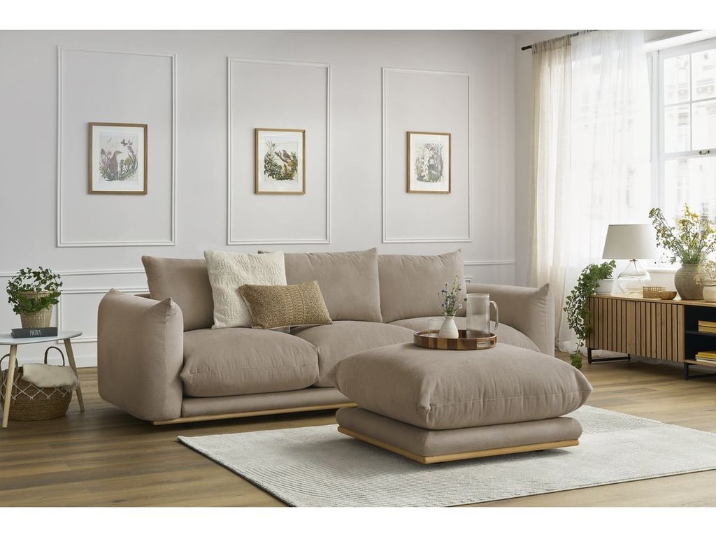 Produit similaire: Canapé droit fixe 3 places ERNEST avec pouf taupe BOBOCHIC