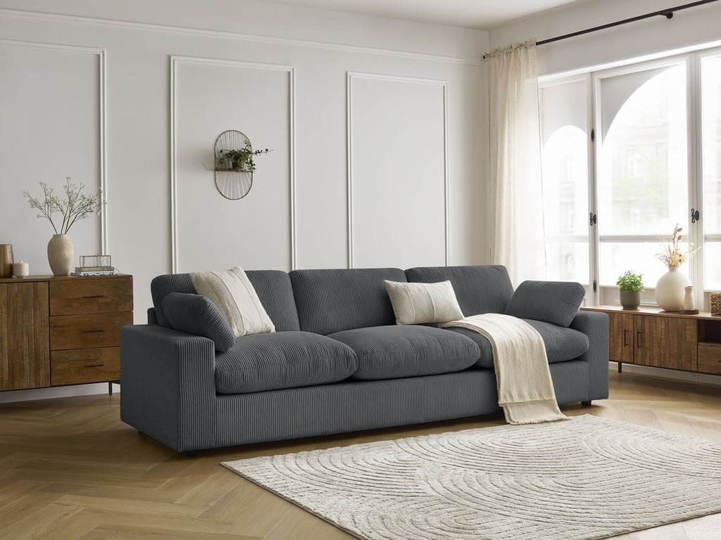 Produit similaire: Canapé droit fixe 4 places BELAIR velours côtelé gris foncé BOBOCHIC