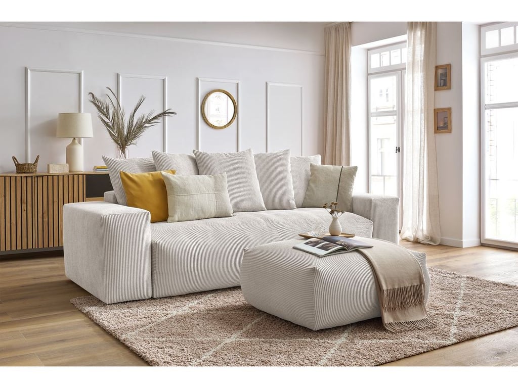 Produit similaire: Canapé droit convertible coffre VOLTAIRE avec pouf beige BOBOCHIC 4 places