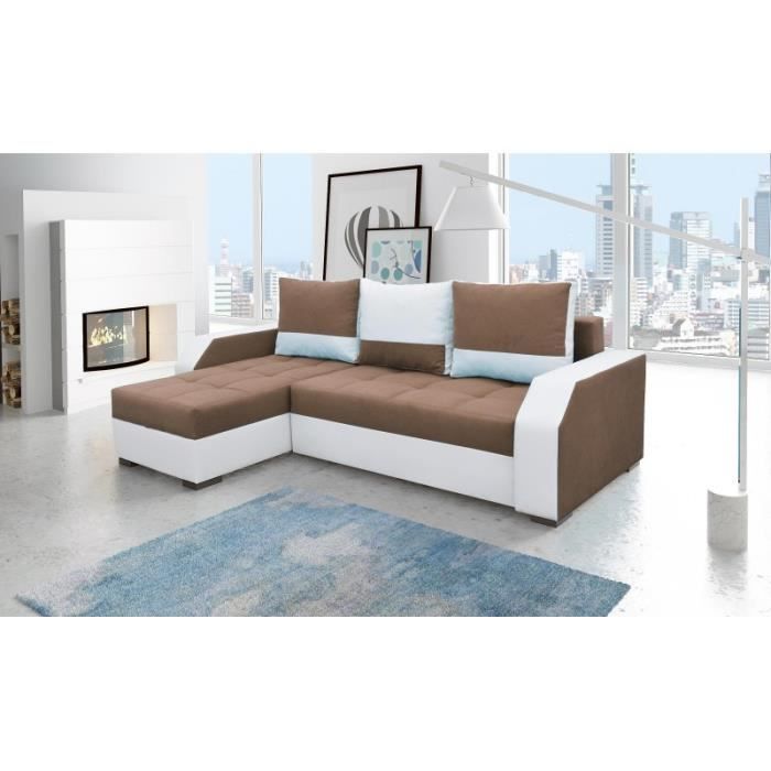 Produit similaire: Canapé d'angle convertible réversible design Aris - Tissu Marron et Blanc - PU Blanc
