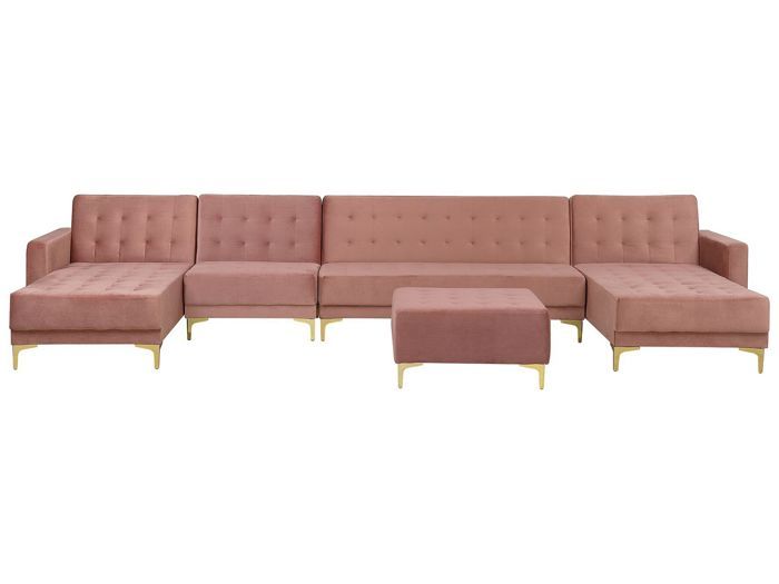 Produit similaire: Canapé panoramique convertible en velours rose 6 places avec pouf ABERDEEN