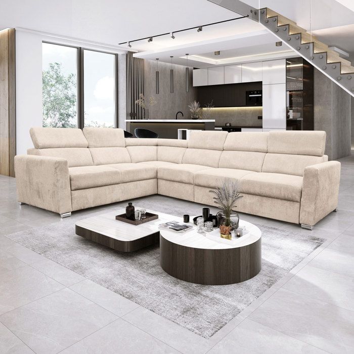 Produit similaire: Canapé d'angle à  gauche 298 cm en velours côtelé beige - ELOAH