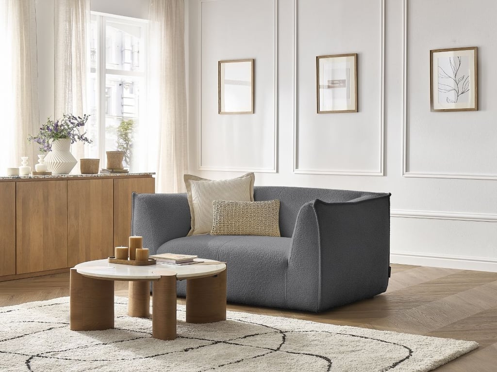 Produit similaire: Canapé droit fixe 2 places GIORGIA tissu bouclette gris foncé BOBOCHIC