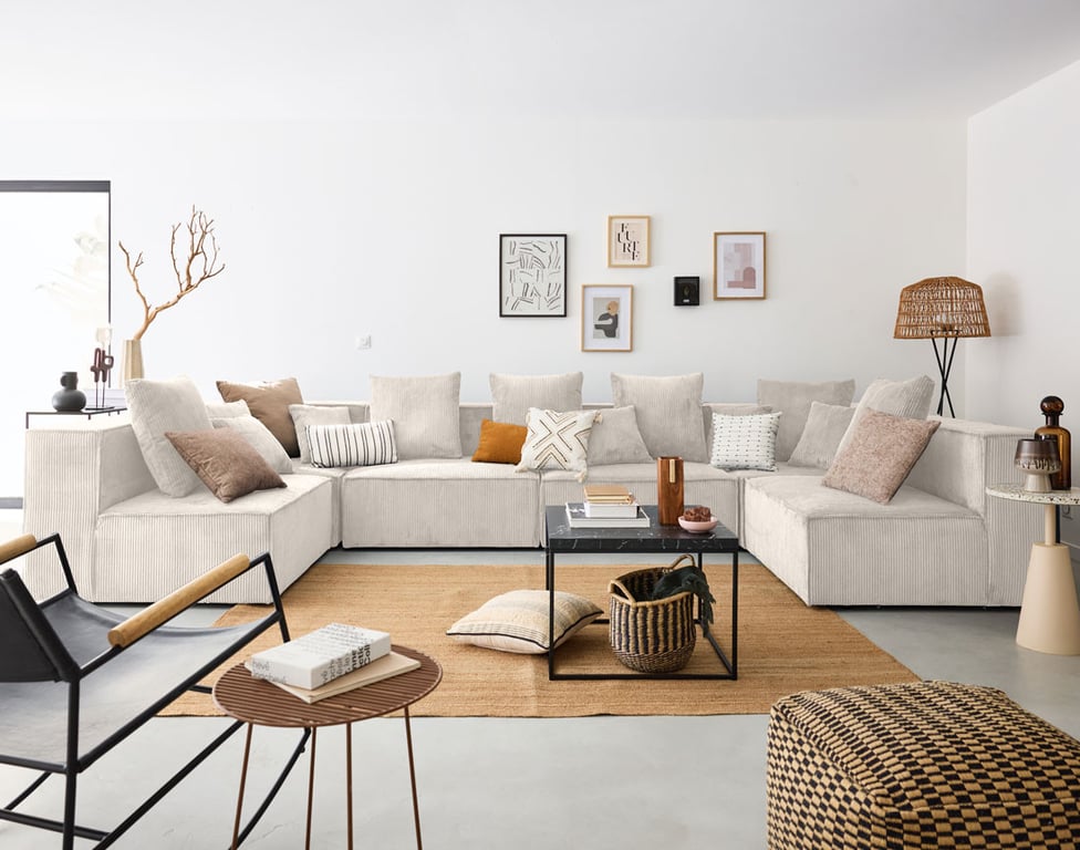 colombine - Canapé velours côtelé Beige