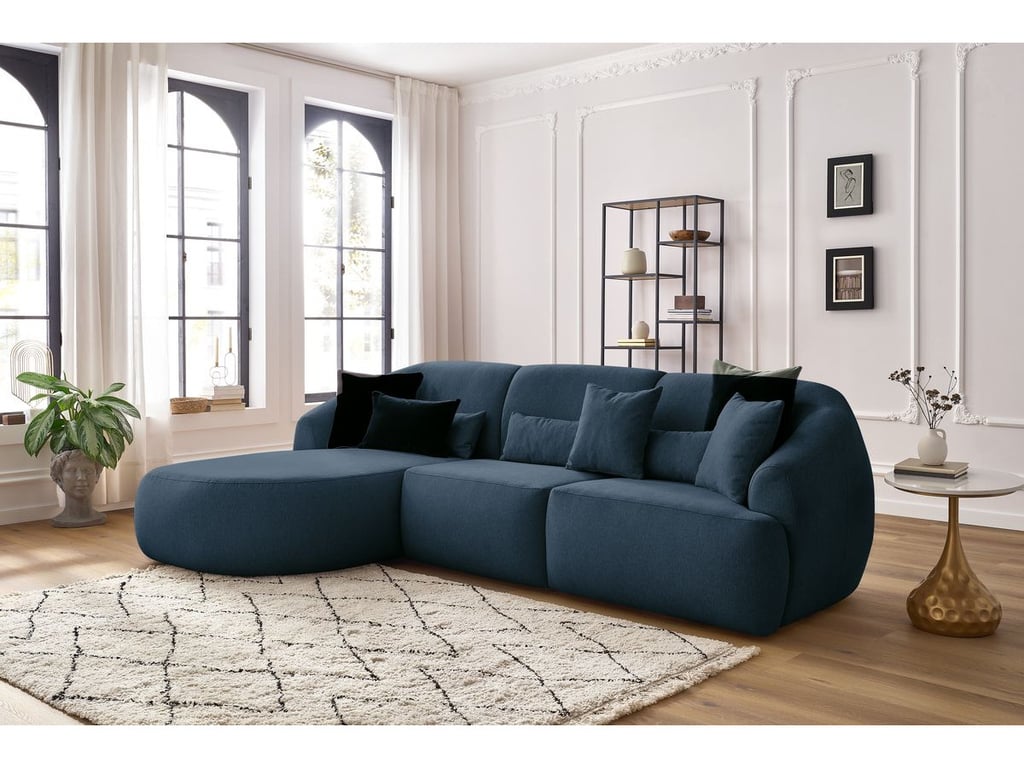 Produit similaire: Canapé d'angle fixe ALESIA tissu chiné bleu foncé angle gauche BOBOCHIC 3 places