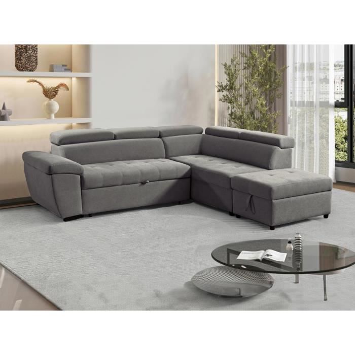 Produit similaire: Canapé d'angle droit convertible en tissu texturé gris VALDERAS