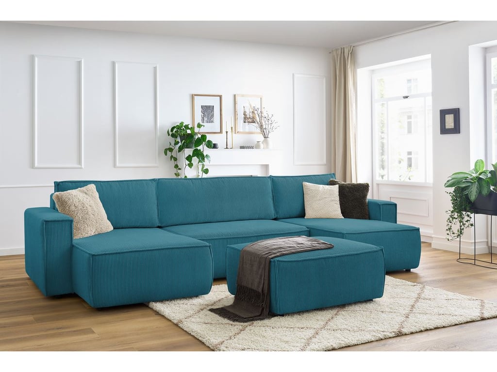 Produit similaire: Canapé panoramique convertible coffre NIHAD velours côtelé avec pouf bleu clair panoramique BOBOCHIC 7 places
