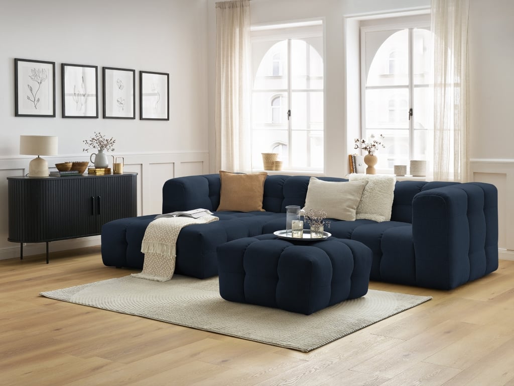 Produit similaire: Canapé d'angle fixe CLOUD avec pouf bleu foncé angle gauche BOBOCHIC 3 places