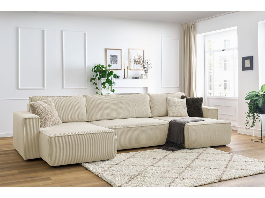 Produit similaire: Canapé panoramique convertible coffre NIHAD velours côtelé beige panoramique BOBOCHIC 6 places