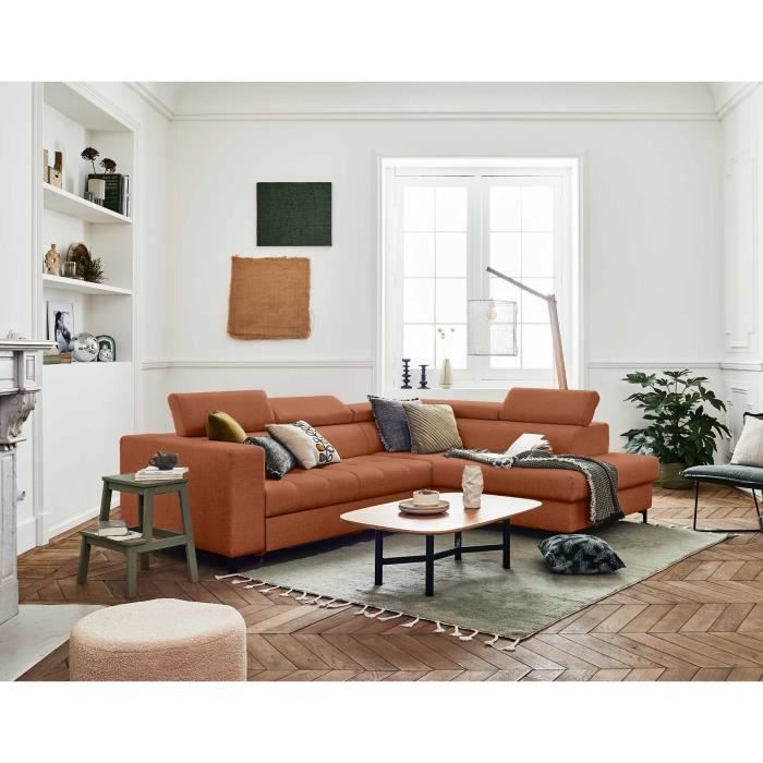 Produit similaire: Canapé d'angle droit convertible 5 places avec coffre et têtières réglables en tissu Terracotta - LISA DESIGN