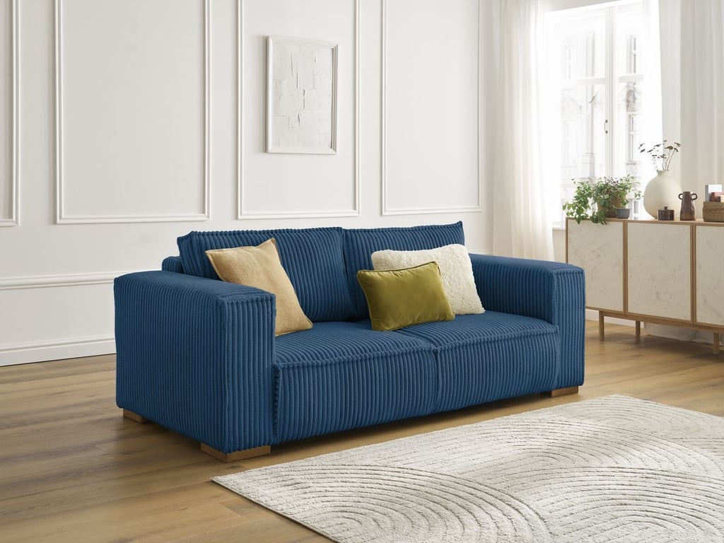 Produit similaire: Canapé droit fixe 2 places CHELSEA gros côtelé doux bleu foncé BOBOCHIC