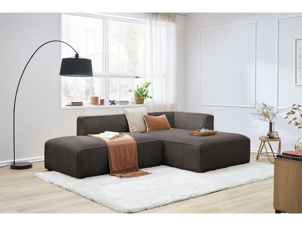 Produit similaire: Canapé d'angle fixe MEGEVE tissu velours côtelé marron angle droit BOBOCHIC 4 places