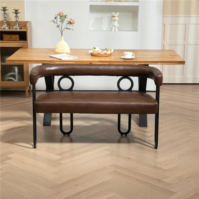 Canapé Convertible Double, Dossier Rond, Sofa Moderne Confortable Cuir PU Marron Foncé, Design Unique, Pour Salon, Chambre, Bureau