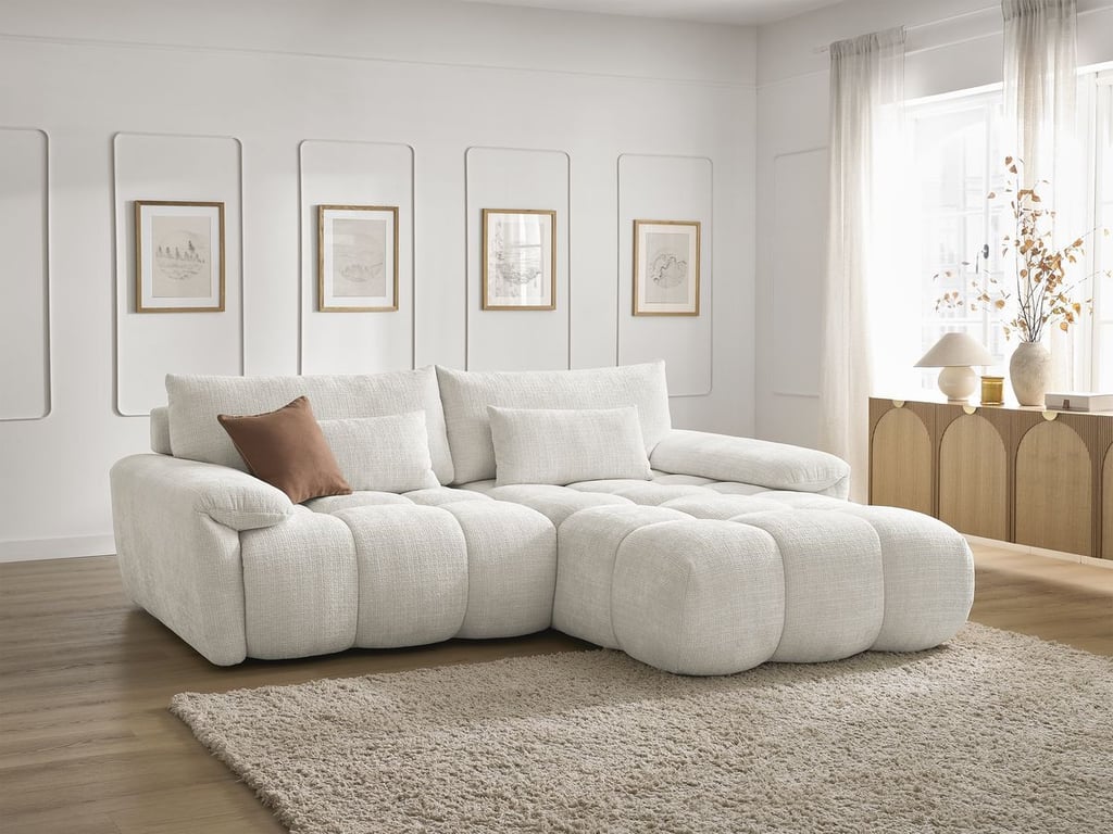 Produit similaire: Canapé d'angle fixe IVANE tissu texturé blanc angle droit BOBOCHIC 3 places