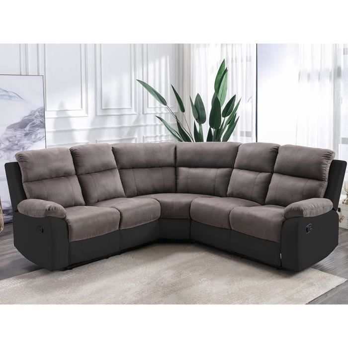 Produit similaire: Canapé d'angle relax gris et noir en microfibre et simili TOLZANO