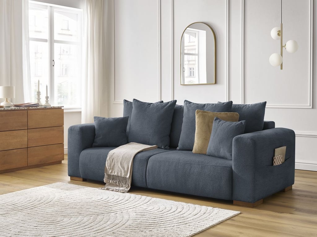 Produit similaire: Canapé droit fixe 3 places SIDONIE tissu chiné bleu foncé BOBOCHIC