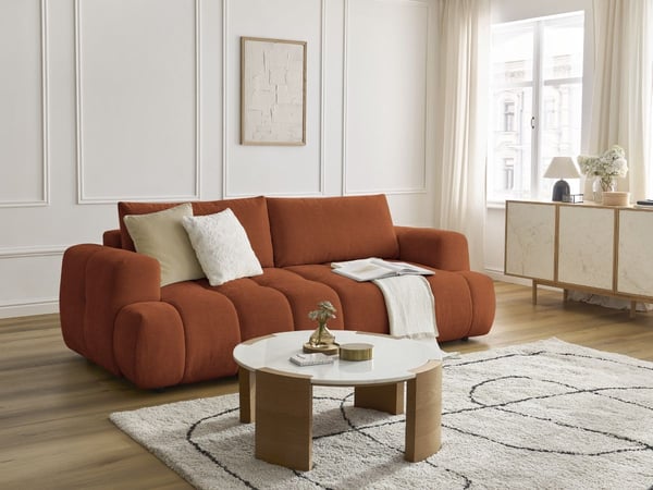 Fuji canapé droit convertible 3 places tissu lisse orange