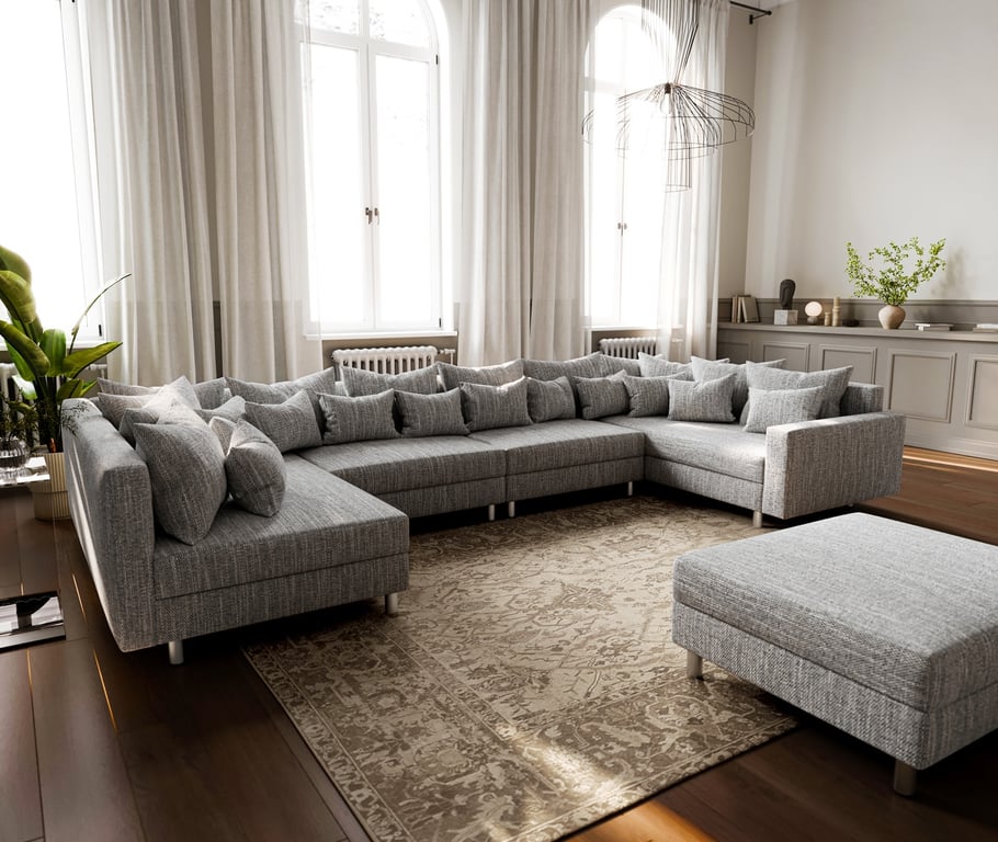 Produit similaire: Canapé Clovis XL gris clair tissu structuré tabouret accoudoir module