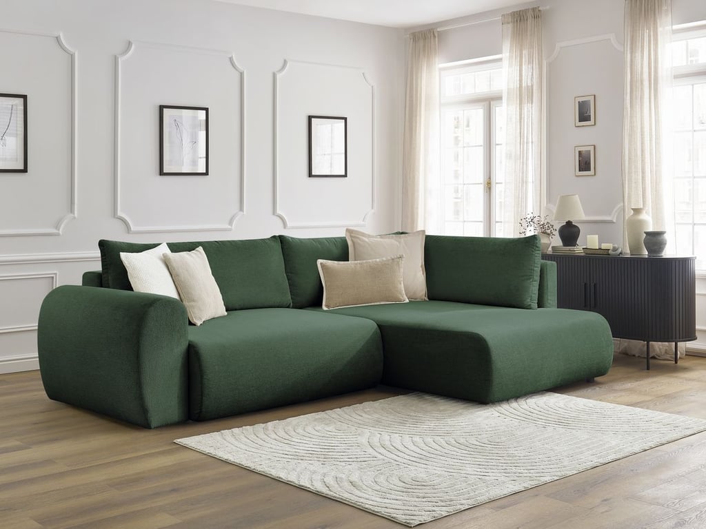 Produit similaire: Lucien canapé d'angle L convertible coffre 3 places tissu lisse vert angle droit