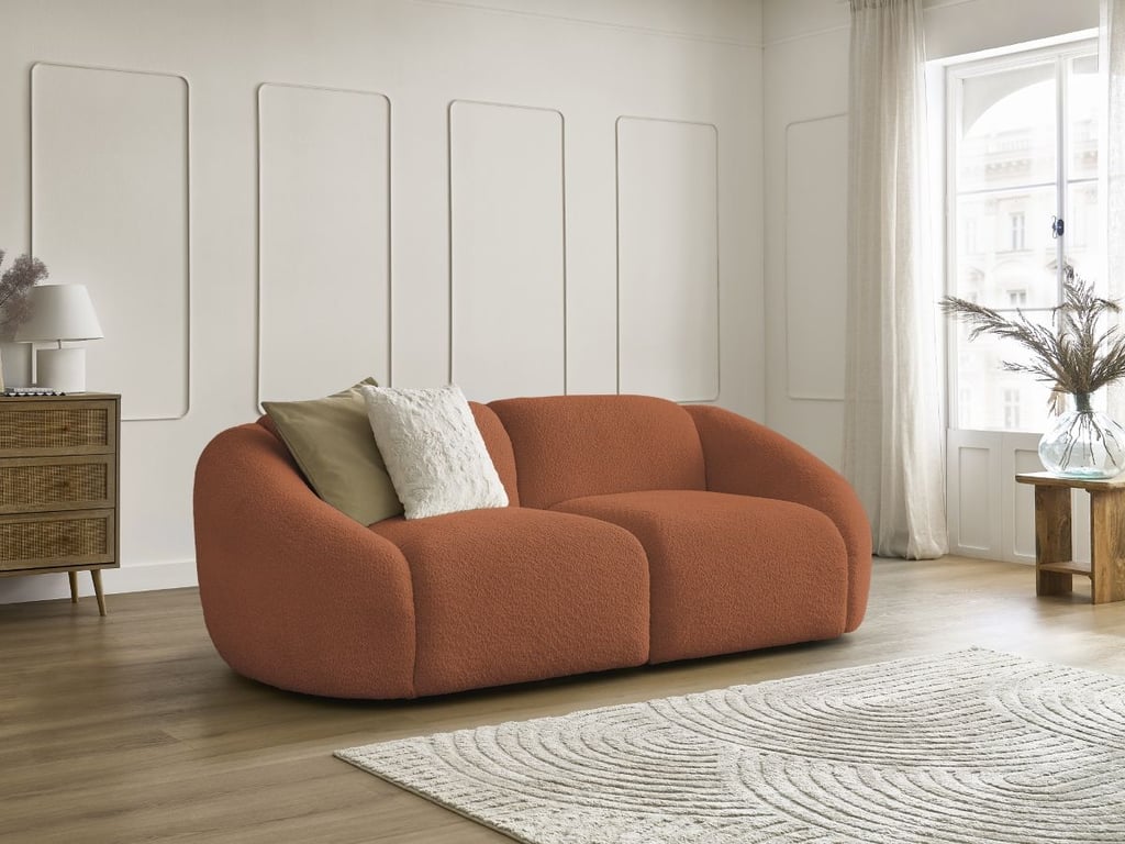 Produit similaire: Canapé droit fixe 2 places TINA tissu bouclette orange BOBOCHIC