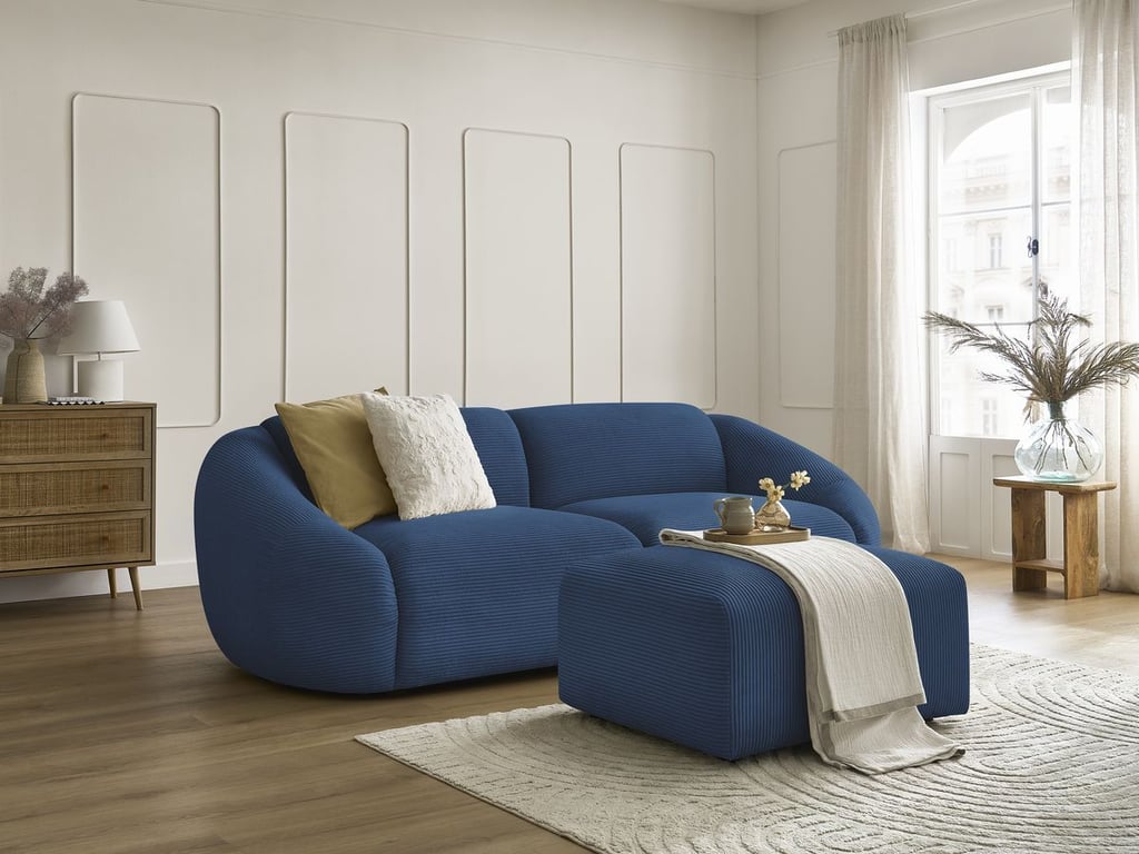 Produit similaire: Canapé droit fixe 3 places TINA velours côtelé avec pouf bleu foncé BOBOCHIC