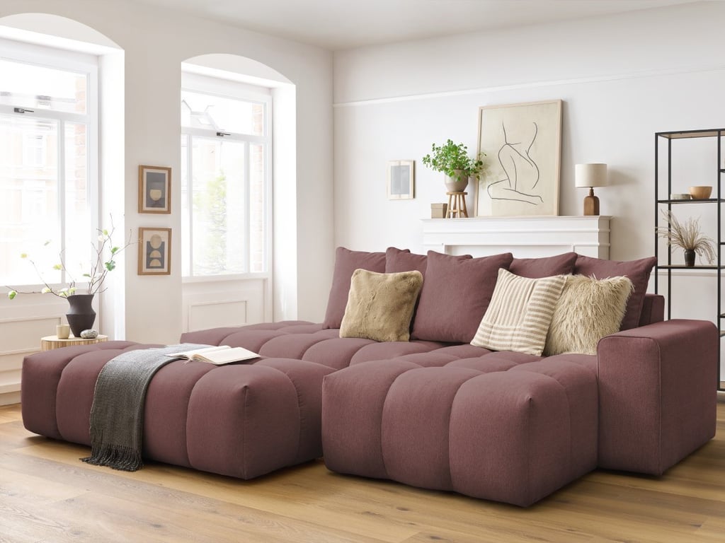 Produit similaire: Canapé d'angle fixe MONT-BLANC tissu avec pouf rose angle droit BOBOCHIC 4 places