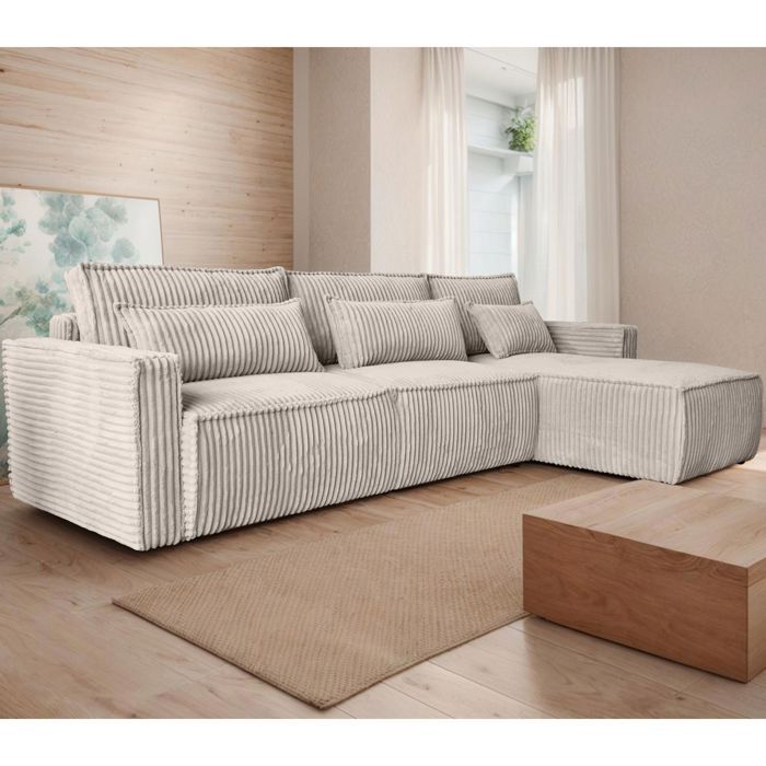 Produit similaire: Canapé d'angle réversible 294 cm en velours grosses côtes écru