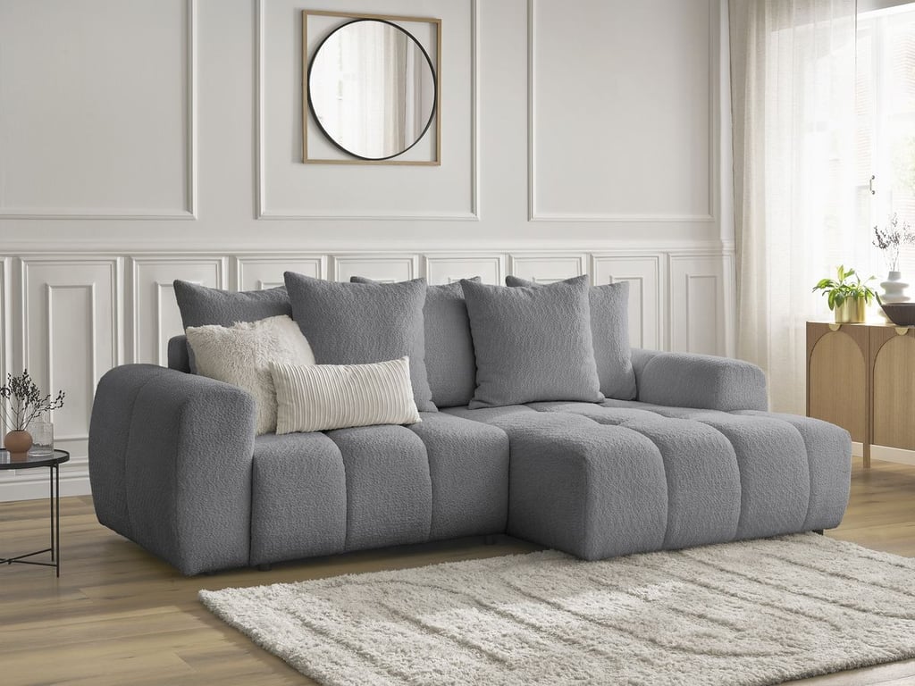 Produit similaire: Canapé d'angle convertible coffre ROXELANE tissu bouclette gris foncé angle droit BOBOCHIC 3 places