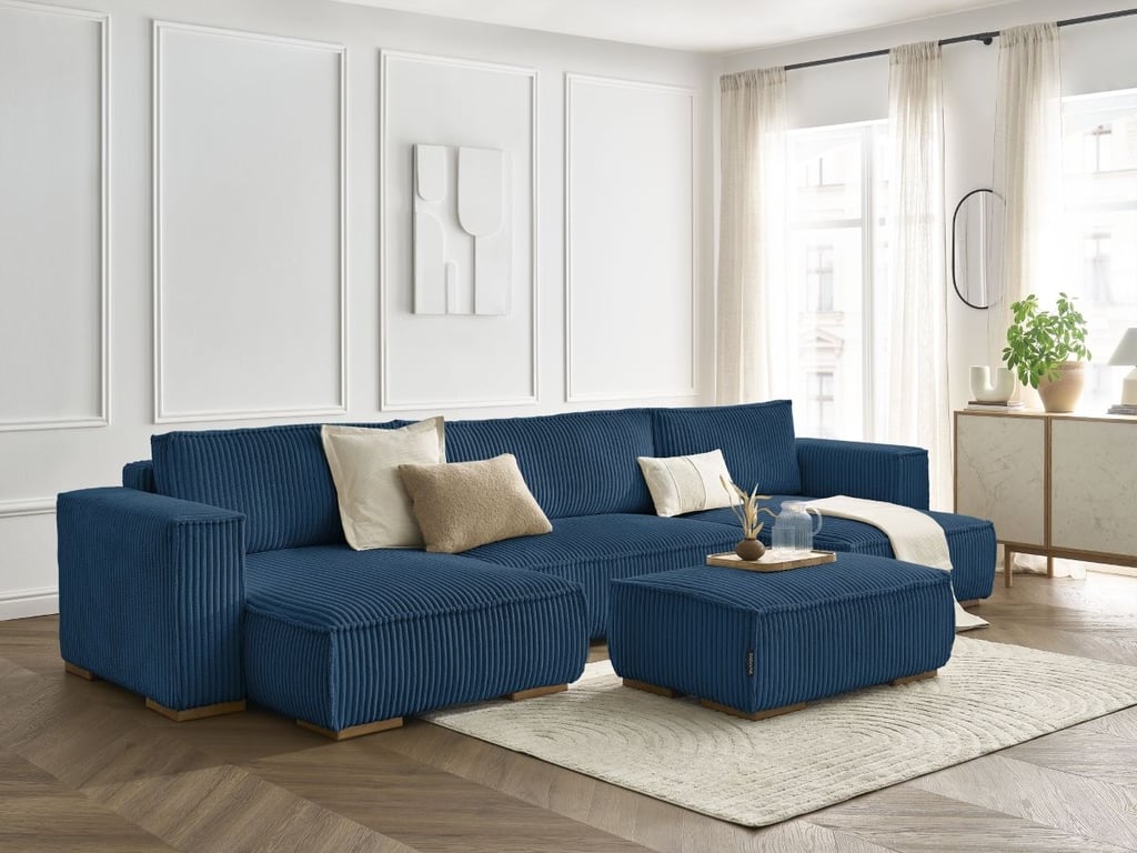Produit similaire: Chelsea canapé panoramique convertible coffre 5 places velours côtelé gros côtelé bleu foncé