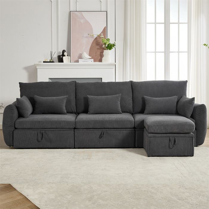 Produit similaire: Canapé 3 places en forme de L avec espace de rangement,Canapé Moderne avec 5 coussins amovibles,300x90x96 cm,Gris